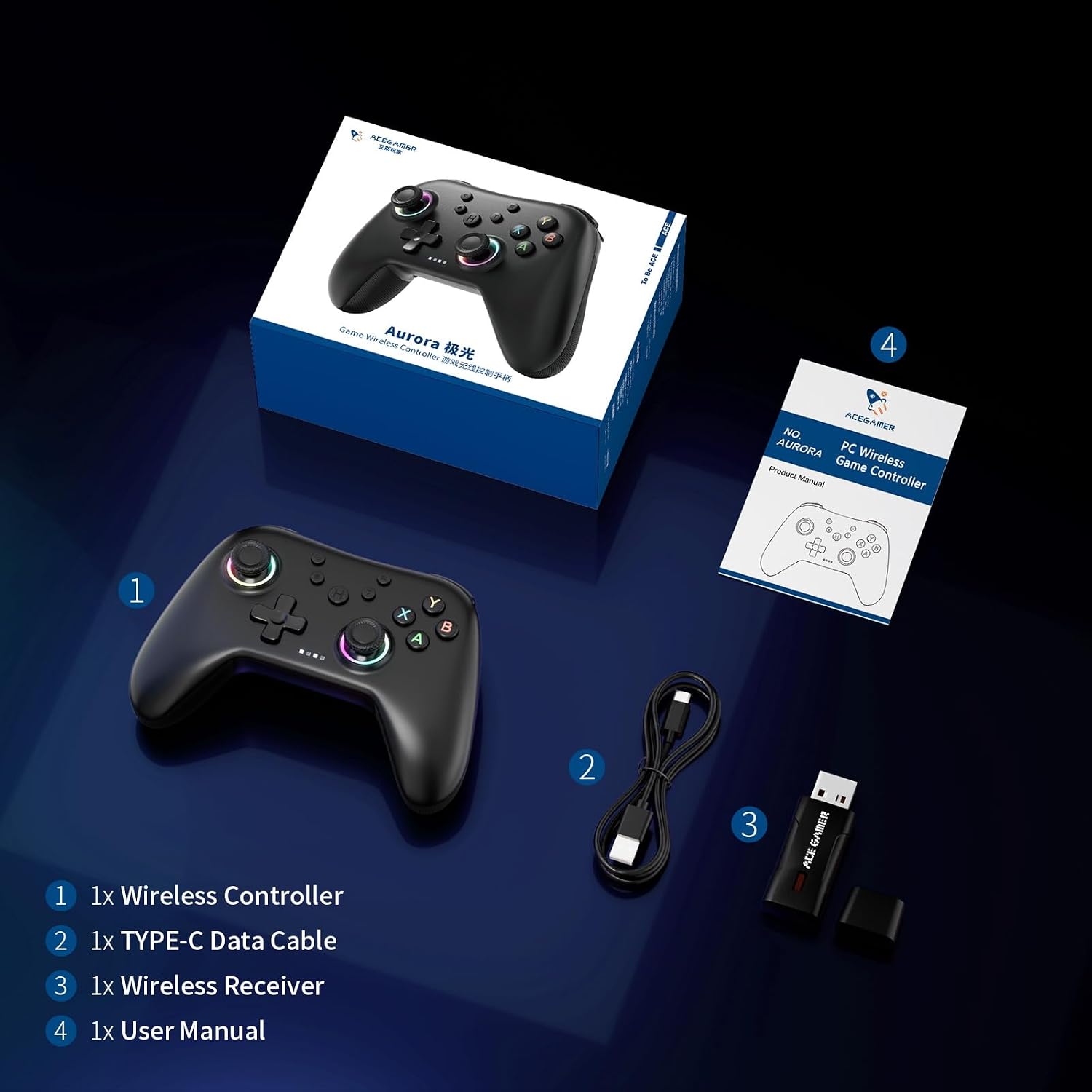 AceGamer Aurora II 2.4G Wireless Bluetooth Controller for PC/Android/Switch/iOS/Switch 2/Steam Deck with Rotary Motors, RGB Hall Effect Joysticks - Upgraded PC Gaming Controller and Back Buttons Lock - Image 8