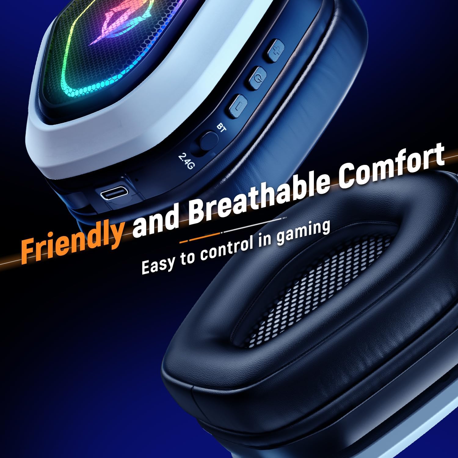 Ozeino Wireless Gaming Headset for PS5, PC, Switch| Lossless Audio-40H Batt | Play & Charge, 2.4GHz USB & Type-C, Flip Mic, Works with PS4, Mac, laptop, mobile, Ideal for FPS, RPG - Image 4