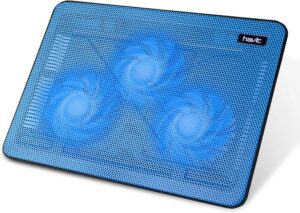 havit HV-F2056 Laptop Cooling Pad for 15.6-17 Inch Laptops, Blue | Three quiet USB-powered fans circulate air below the laptop, two height settings improve viewing and typing comfort