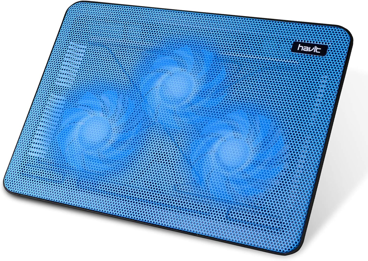 havit HV-F2056 Laptop Cooling Pad for 15.6-17 Inch Laptops, Blue | Three quiet USB-powered fans circulate air below the laptop, two height settings improve viewing and typing comfort