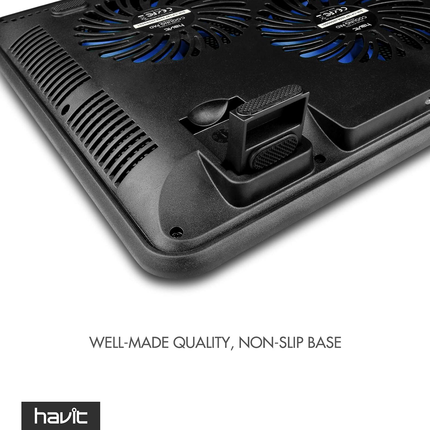 havit HV-F2056 Laptop Cooling Pad for 15.6-17 Inch Laptops, Blue | Three quiet USB-powered fans circulate air below the laptop, two height settings improve viewing and typing comfort - Image 8