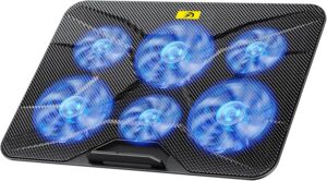 Laptop Cooling Pad for 12-17.3 Inch Laptops, Slim Stand with 6 Quiet Fans | 7 Adjustable Heights, 2 USB Ports, Portable Cooling Mat for Office & Home