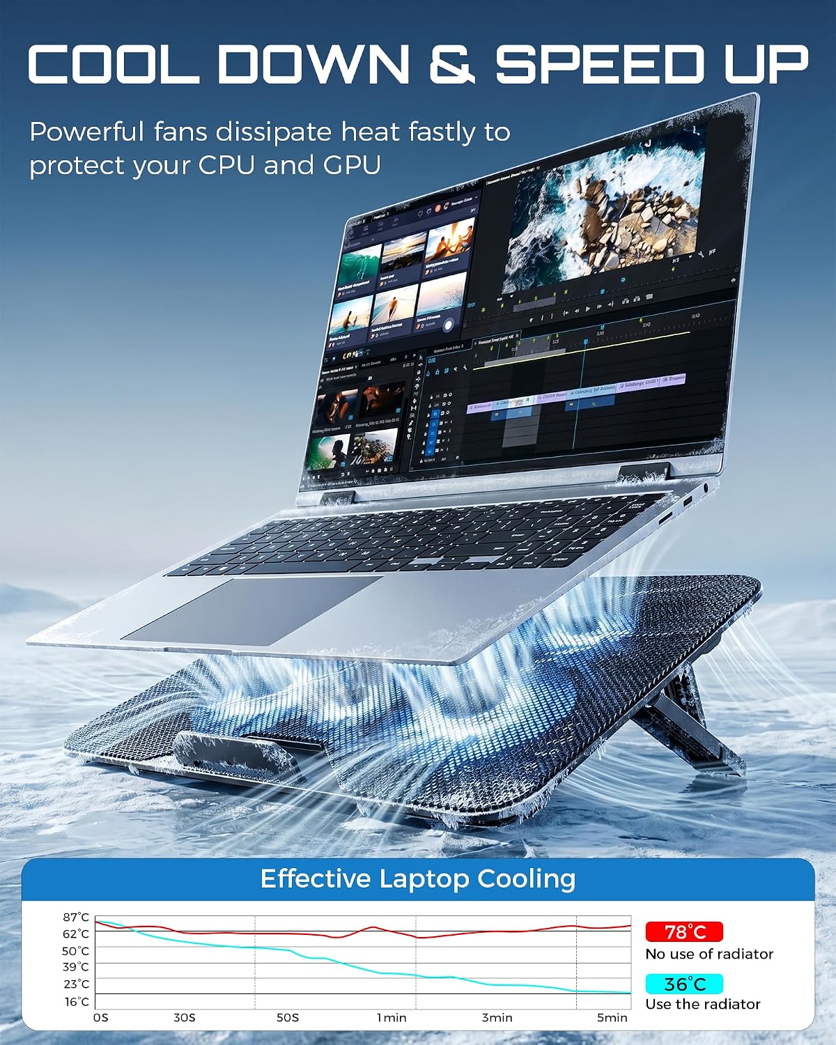 Laptop Cooling Pad for 12-17.3 Inch Laptops, Slim Stand with 6 Quiet Fans | 7 Adjustable Heights, 2 USB Ports, Portable Cooling Mat for Office & Home - Image 2