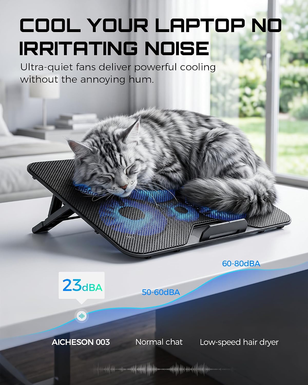 Laptop Cooling Pad for 12-17.3 Inch Laptops, Slim Stand with 6 Quiet Fans | 7 Adjustable Heights, 2 USB Ports, Portable Cooling Mat for Office & Home - Image 5
