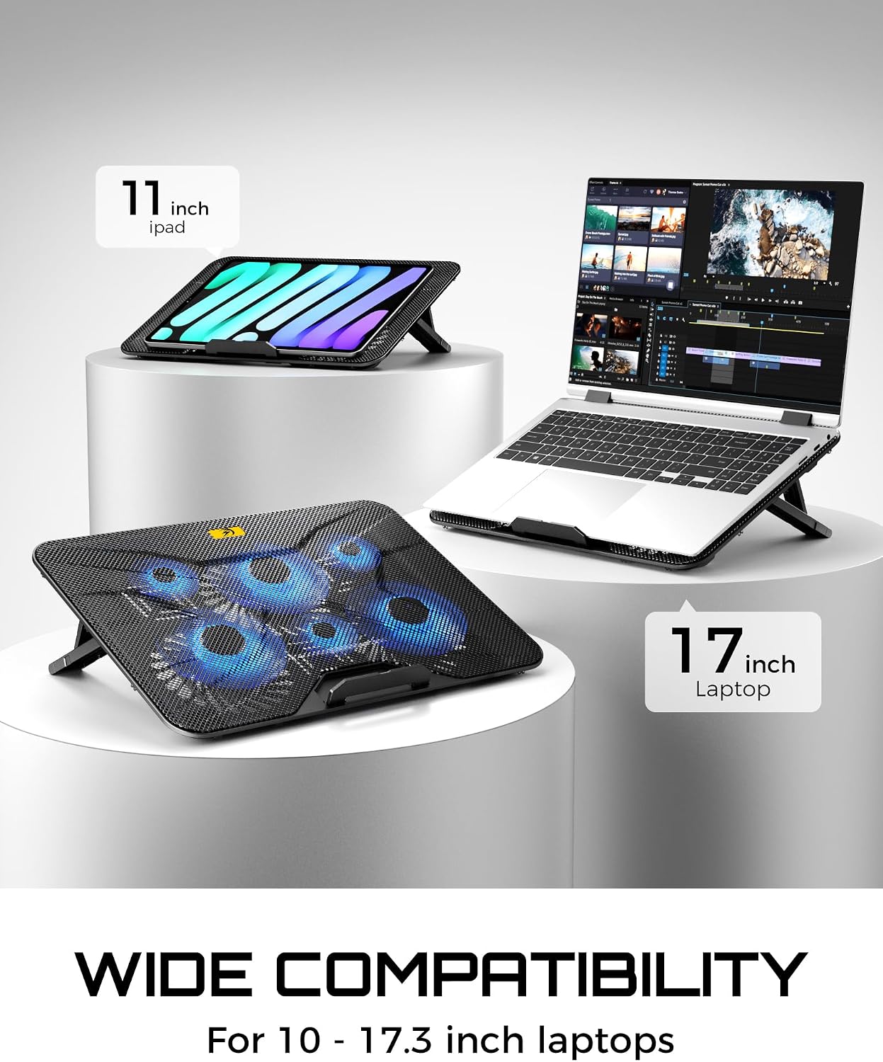Laptop Cooling Pad for 12-17.3 Inch Laptops, Slim Stand with 6 Quiet Fans | 7 Adjustable Heights, 2 USB Ports, Portable Cooling Mat for Office & Home - Image 6