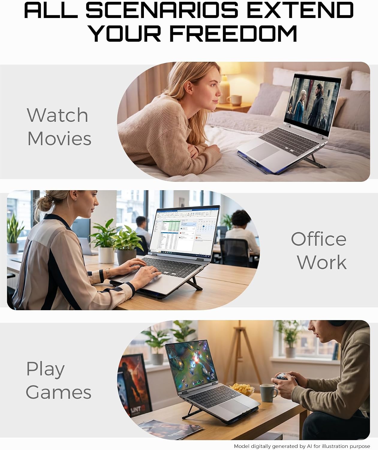 Laptop Cooling Pad for 12-17.3 Inch Laptops, Slim Stand with 6 Quiet Fans | 7 Adjustable Heights, 2 USB Ports, Portable Cooling Mat for Office & Home - Image 7