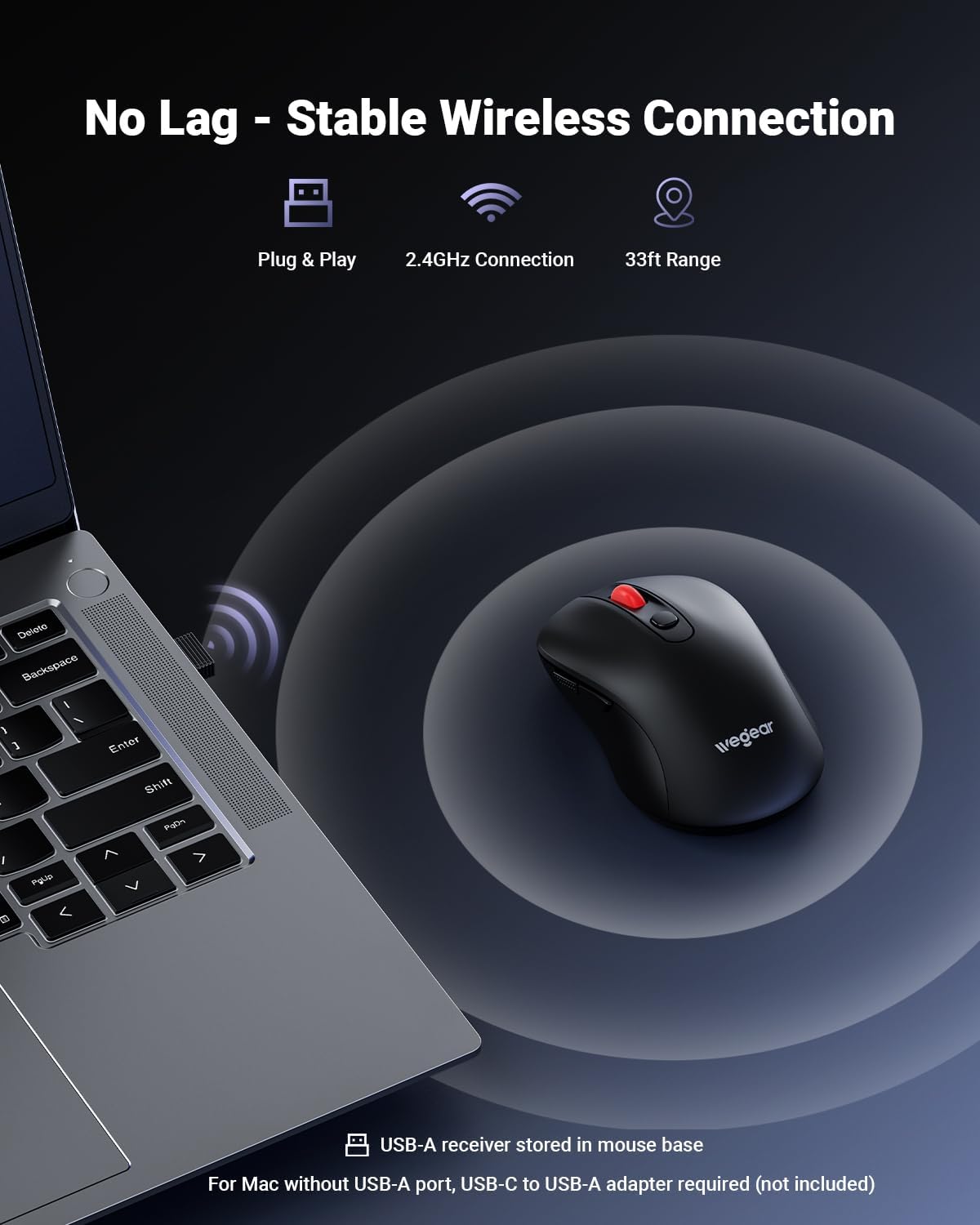 wegear USB Wireless Mouse for Laptop PC Mac, 2.4GHz Cordless Mouse-Black | Ergonomic Portable Optical Computer Mice with 6 Buttons, 5-Level Adjustable 4000 DPI,24-Month Battery Life - Image 2