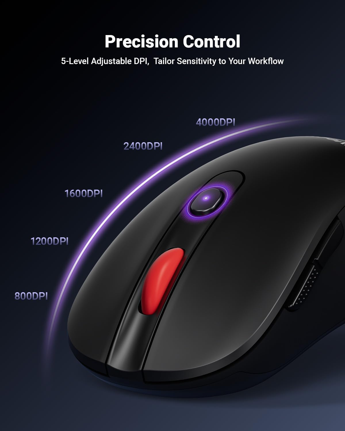 wegear USB Wireless Mouse for Laptop PC Mac, 2.4GHz Cordless Mouse-Black | Ergonomic Portable Optical Computer Mice with 6 Buttons, 5-Level Adjustable 4000 DPI,24-Month Battery Life - Image 3